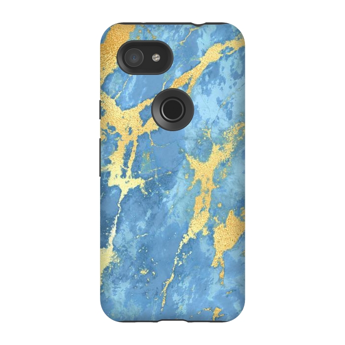 Pixel 3A StrongFit sky blue gold marble by haroulita