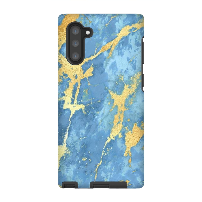 Galaxy Note 10 StrongFit sky blue gold marble by haroulita