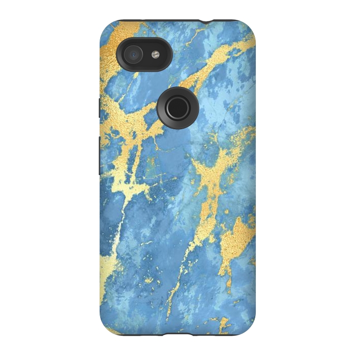 Pixel 3AXL StrongFit sky blue gold marble by haroulita