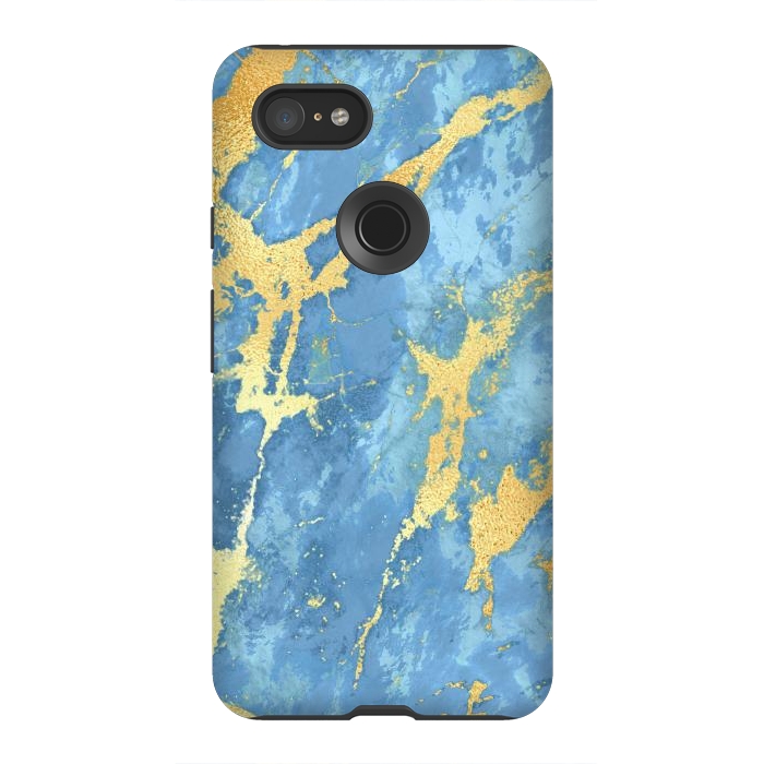 Pixel 3XL StrongFit sky blue gold marble by haroulita