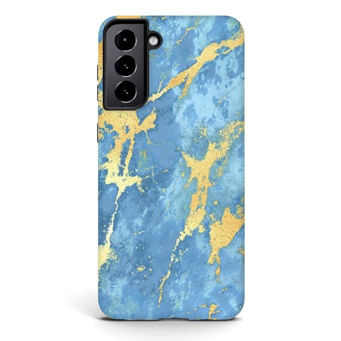 Galaxy S21 plus StrongFit sky blue gold marble by haroulita