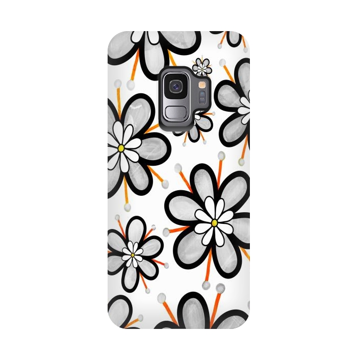 Galaxy S9 StrongFit gray flowers  by haroulita