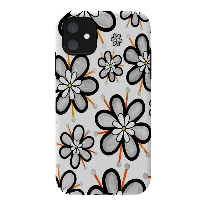 iPhone 11 StrongFit gray flowers  by haroulita