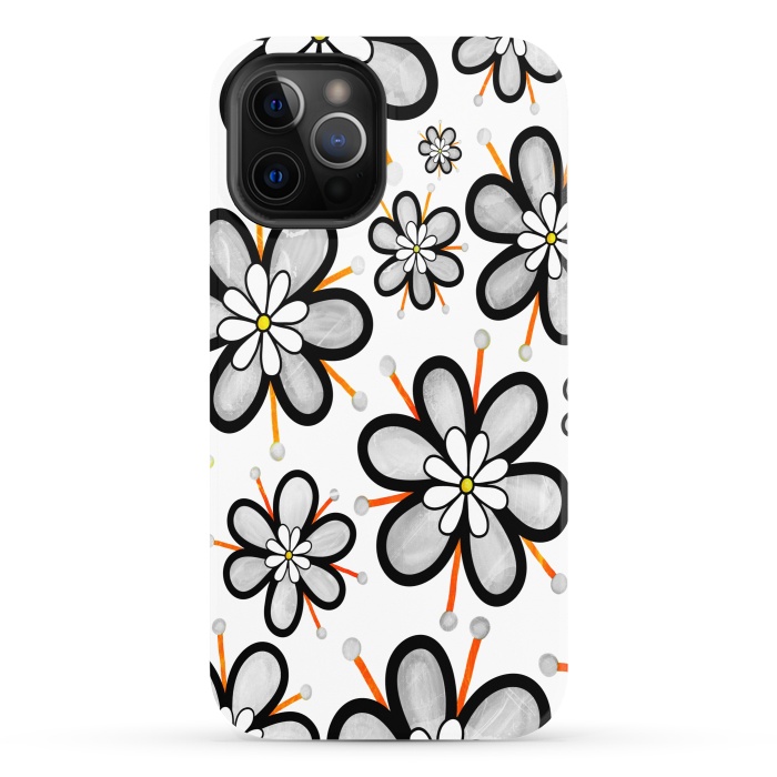 iPhone 12 Pro StrongFit gray flowers  by haroulita