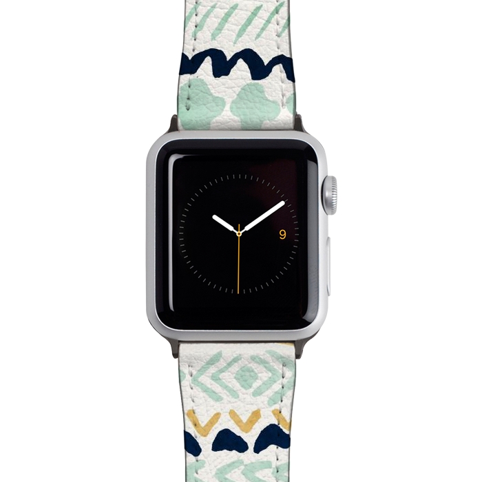 Watch 38mm / 40mm Strap PU leather Navy, Teal & Mustard Tribal by Tangerine-Tane