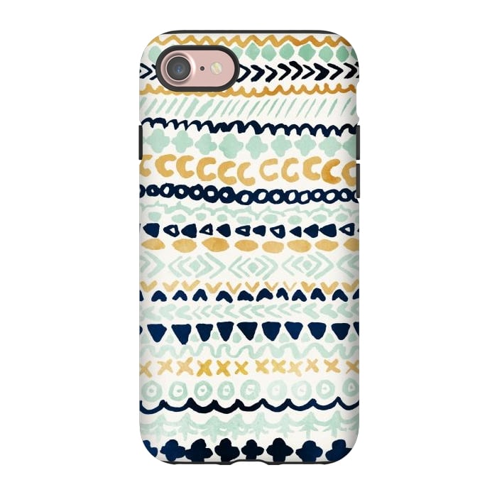 iPhone 7 StrongFit Navy, Teal & Mustard Tribal by Tangerine-Tane