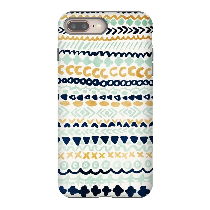 iPhone 7 plus StrongFit Navy, Teal & Mustard Tribal by Tangerine-Tane