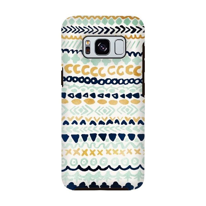 Galaxy S8 StrongFit Navy, Teal & Mustard Tribal by Tangerine-Tane