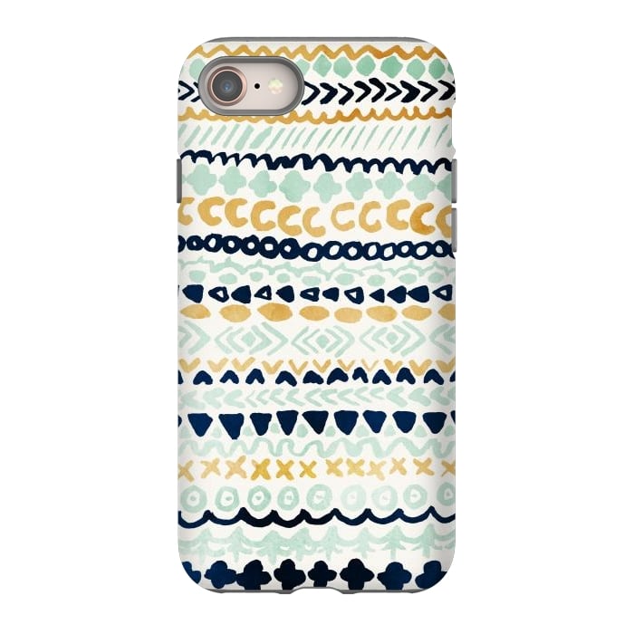 iPhone 8 StrongFit Navy, Teal & Mustard Tribal by Tangerine-Tane