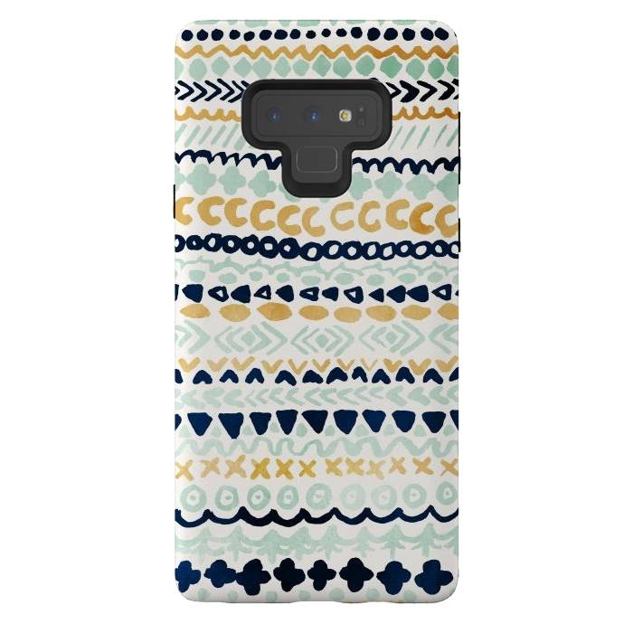 Galaxy Note 9 StrongFit Navy, Teal & Mustard Tribal by Tangerine-Tane