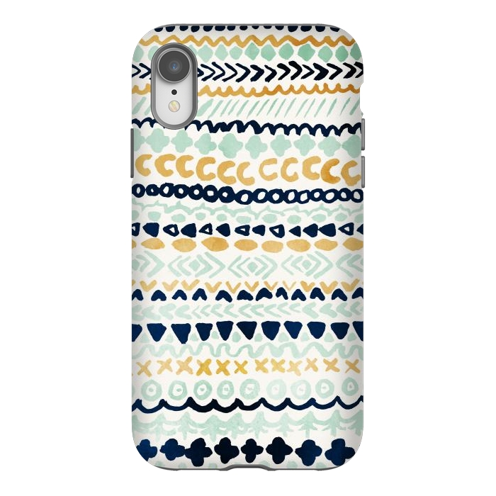 iPhone Xr StrongFit Navy, Teal & Mustard Tribal by Tangerine-Tane
