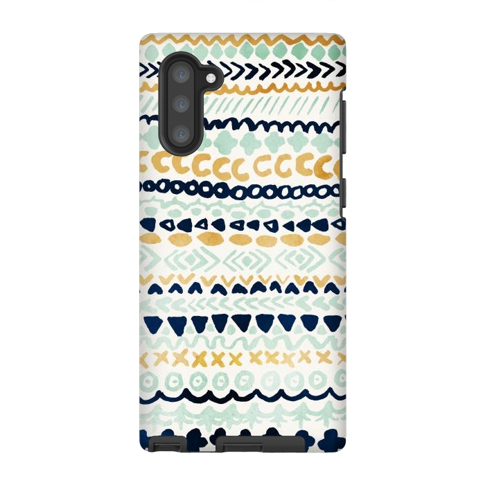 Galaxy Note 10 StrongFit Navy, Teal & Mustard Tribal by Tangerine-Tane