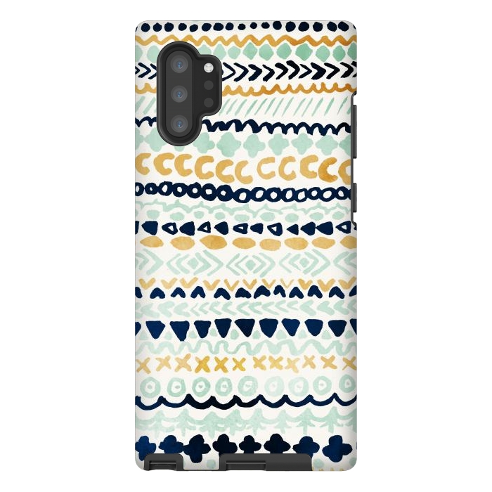 Galaxy Note 10 plus StrongFit Navy, Teal & Mustard Tribal by Tangerine-Tane