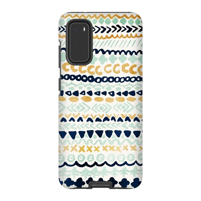 Galaxy S20 StrongFit Navy, Teal & Mustard Tribal by Tangerine-Tane