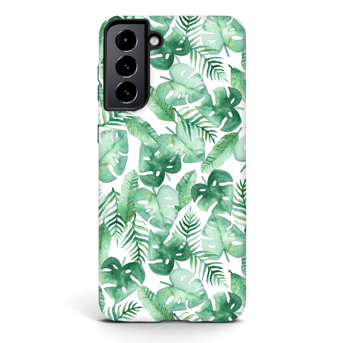 Galaxy S21 StrongFit Tropical Jungle on White by Tangerine-Tane