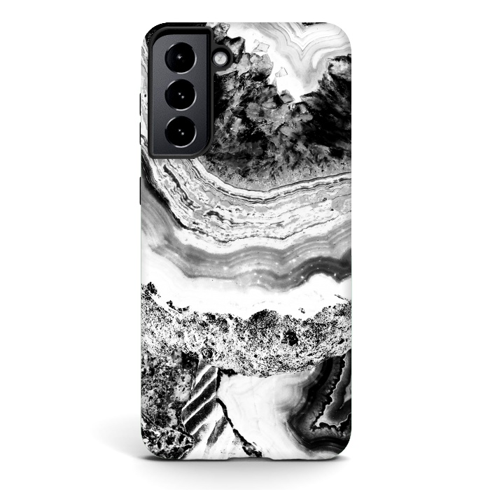 Galaxy S21 StrongFit Black and white geode marble art by Oana 
