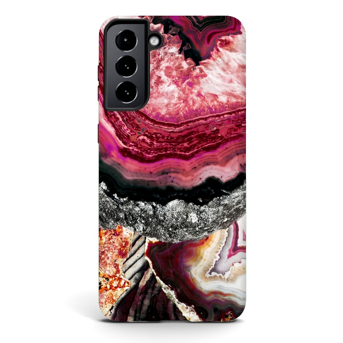 Galaxy S21 StrongFit Vibrant pink gold agate geode stones by Oana 