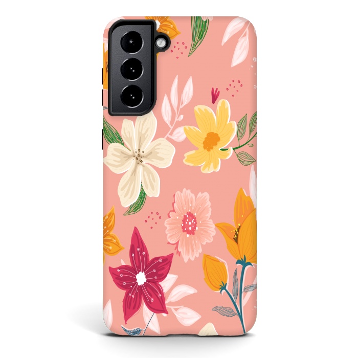 Galaxy S21 StrongFit peach floral print by MALLIKA