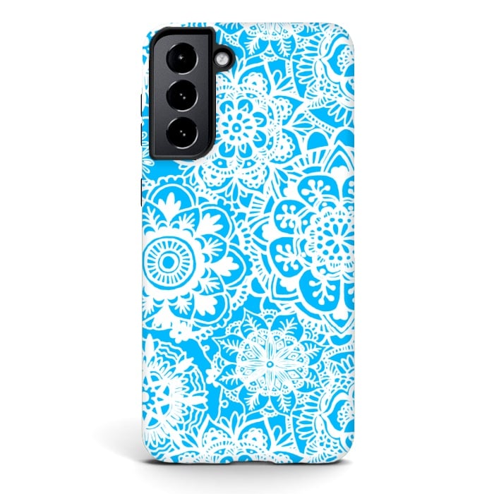Galaxy S21 StrongFit Blue and White Mandala Pattern by Julie Erin Designs
