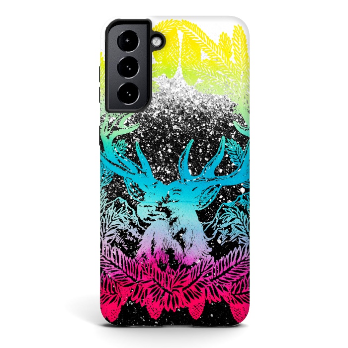 Galaxy S21 StrongFit Gradient reindeer and pine leaves illustration by Oana 