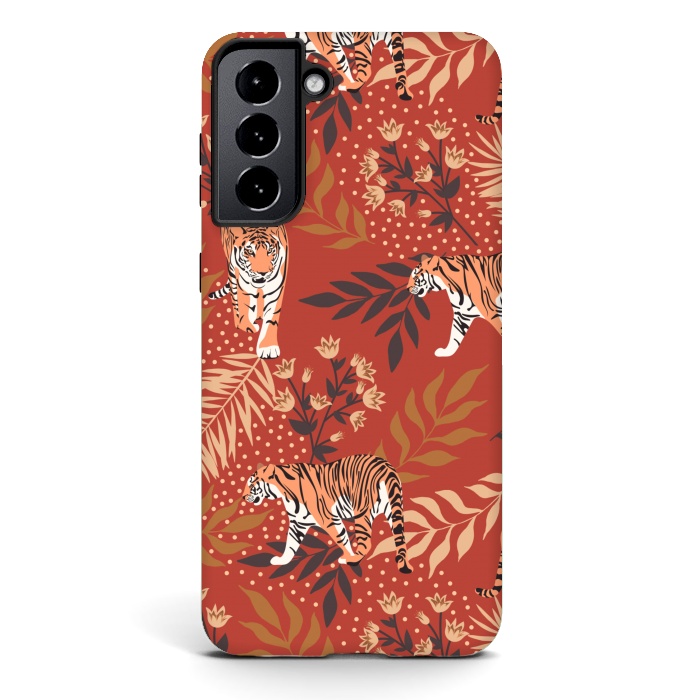 Galaxy S21 StrongFit Tigers. Red pattern by Julia Badeeva