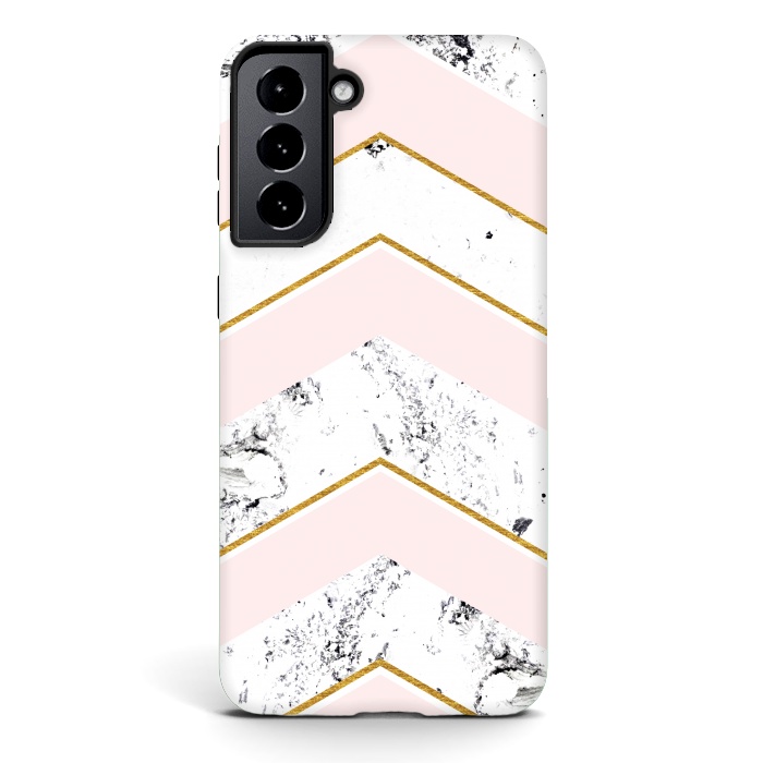 Galaxy S21 StrongFit Marble. Pink and gold by Julia Badeeva