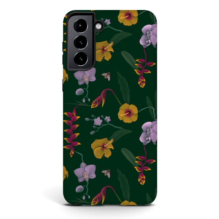 Galaxy S21 plus StrongFit Heliconia & Hibiscus by Tishya Oedit