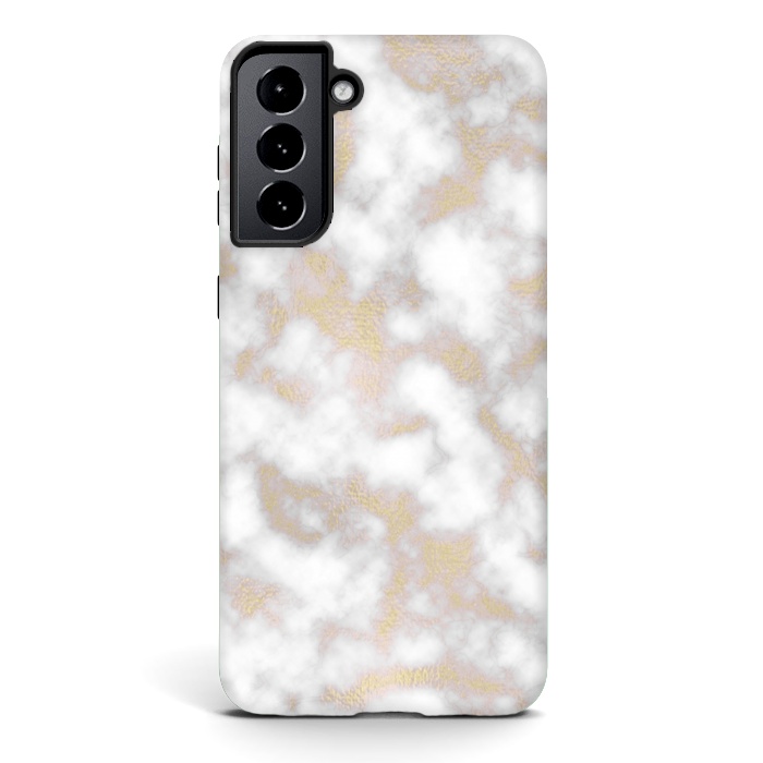 Galaxy S21 StrongFit Gold and White Marble Texture by Julie Erin Designs