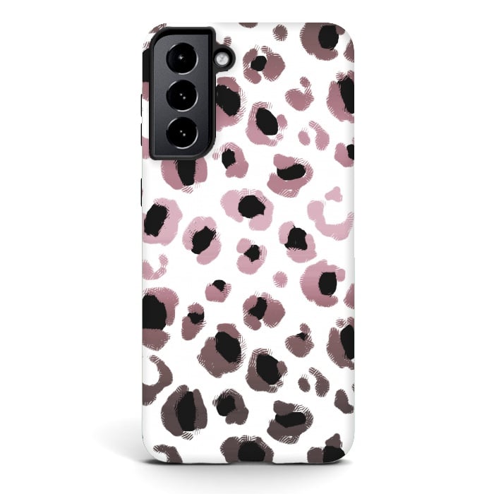 Galaxy S21 StrongFit Pink brown leopard print spots by Oana 