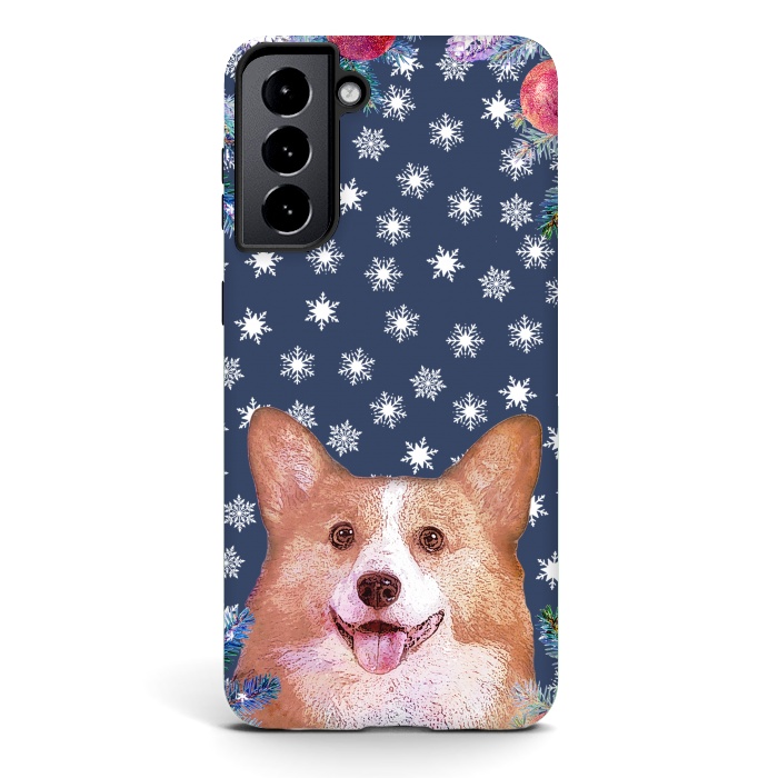 Galaxy S21 plus StrongFit Corgi, snowflakes and winter decorations by Oana 