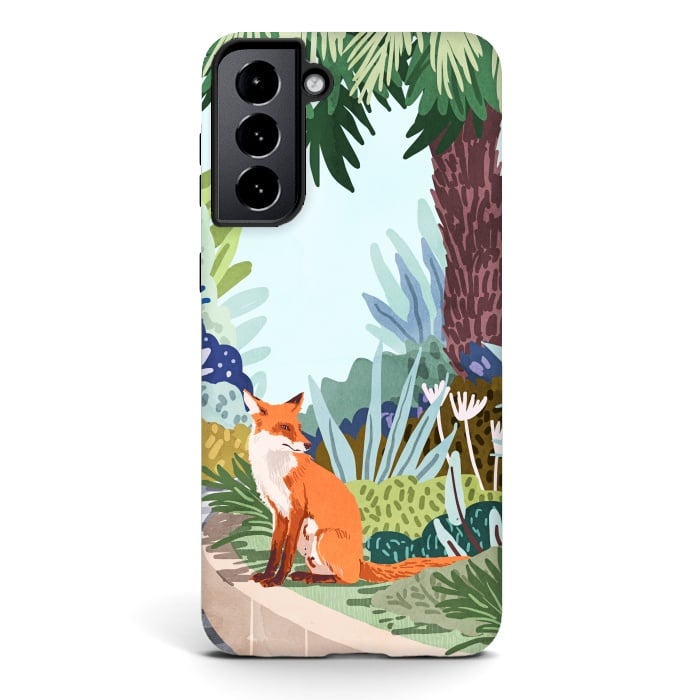 Galaxy S21 StrongFit Fox in The Garden | Animals Wildlife Botanical Nature Painting | Boho Colorful Jungle Illustration by Uma Prabhakar Gokhale