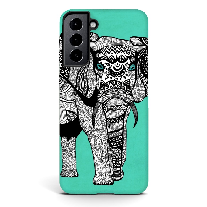 Galaxy S21 plus StrongFit Turquoise Elephant by Pom Graphic Design