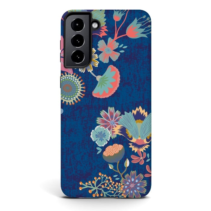 Galaxy S21 StrongFit Blue chinz florals by Nina Leth