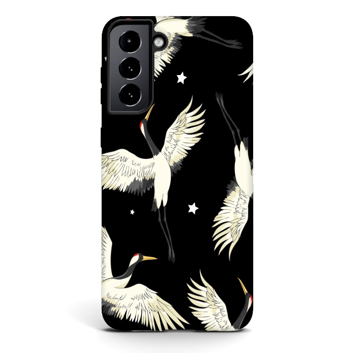 Galaxy S21 StrongFit black white birds by haroulita