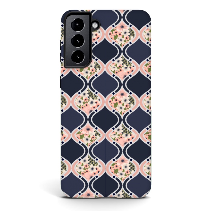 Galaxy S21 StrongFit blue peach floral print by MALLIKA