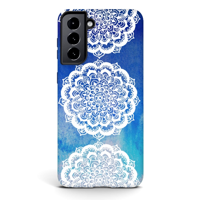Galaxy S21 StrongFit Intricate Mandala on Watercolor Blue by Tangerine-Tane