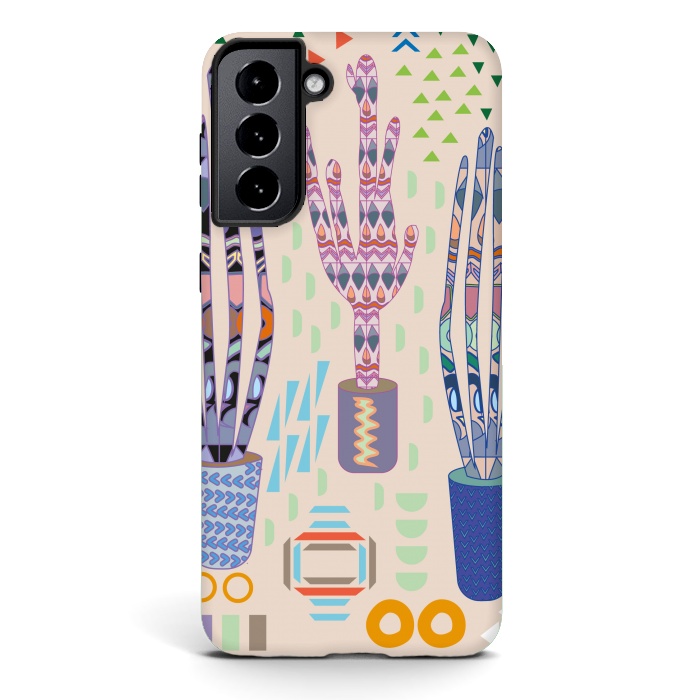 Galaxy S21 plus StrongFit Cactus desert with pattern by Nina Leth