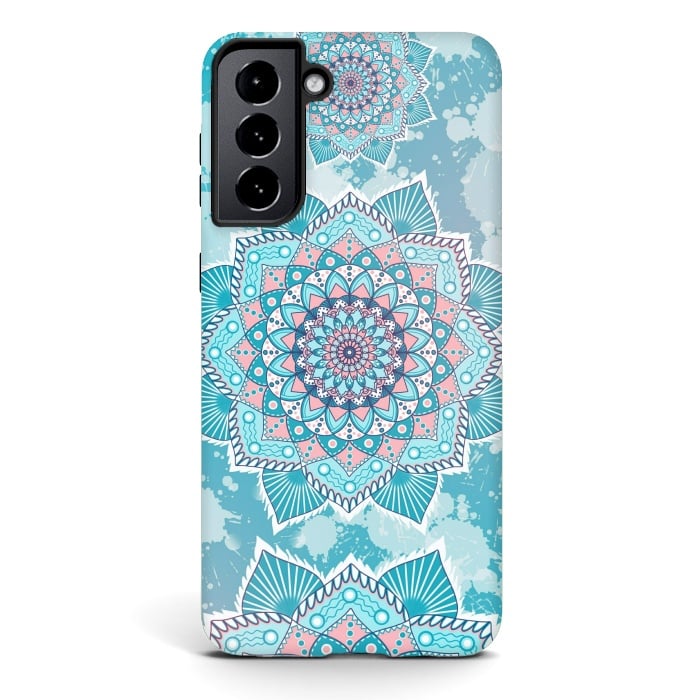 Galaxy S21 StrongFit Flower mandala turquoise blue by Jms