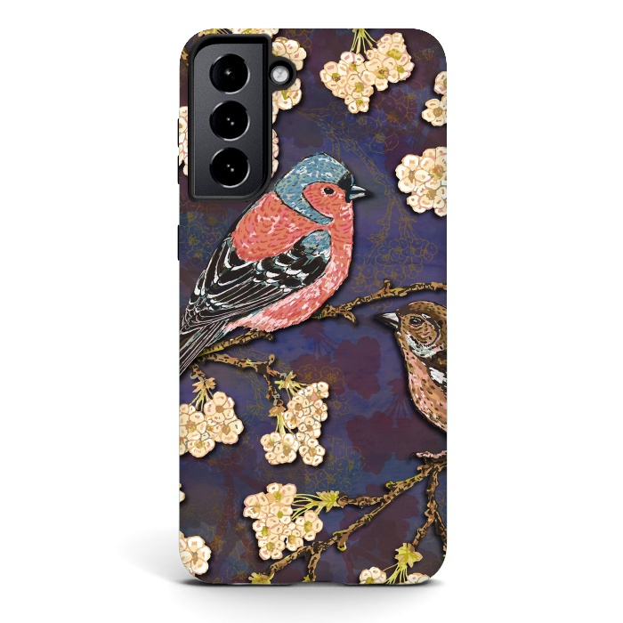 Galaxy S21 plus StrongFit Chaffinches in Cherry Blossom by Lotti Brown