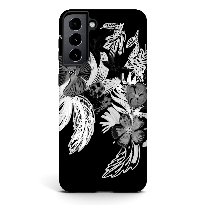 Galaxy S21 StrongFit Black and white marker sketched flowers by Oana 
