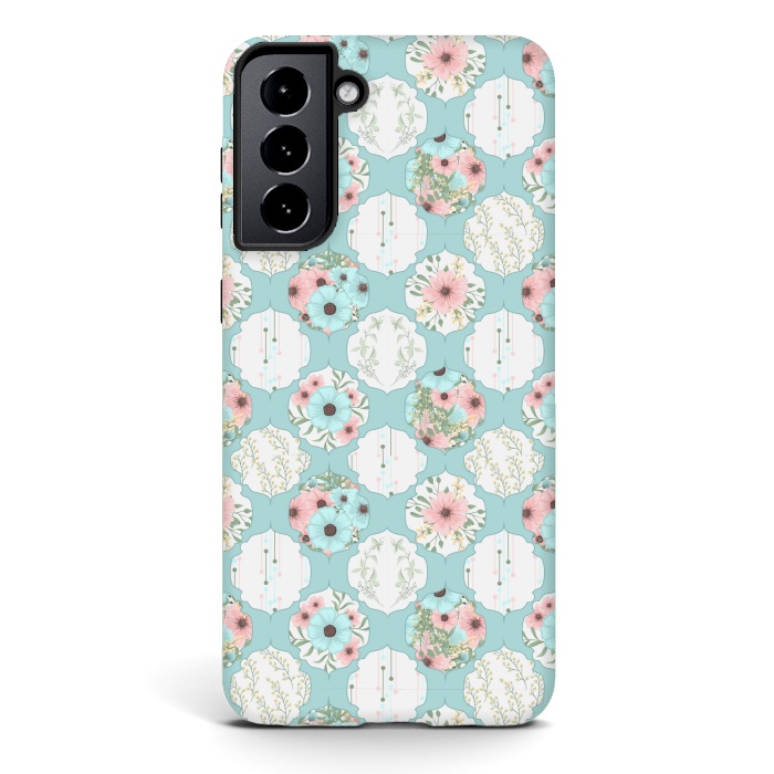 Galaxy S21 StrongFit BLUE FLORAL PATCHWORK  by MALLIKA