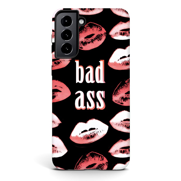 Galaxy S21 StrongFit Badass lipstick kisses quote design by Oana 