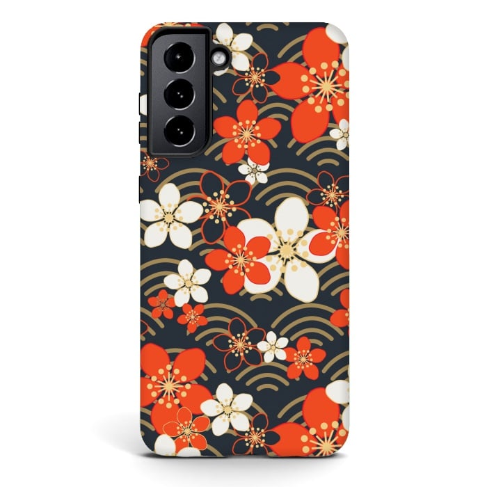 Galaxy S21 StrongFit white floral ethnic pattern 2  by MALLIKA