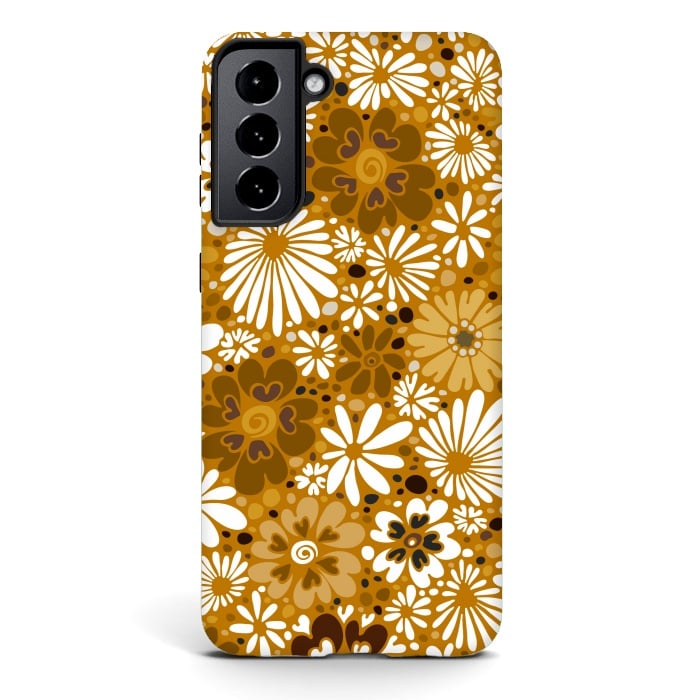 Galaxy S21 StrongFit 70s Valentine Flowers in Mustard and White by Paula Ohreen