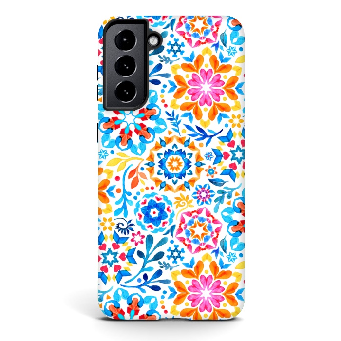 Galaxy S21 StrongFit Watercolor Kaleidoscope Floral - brights by Micklyn Le Feuvre