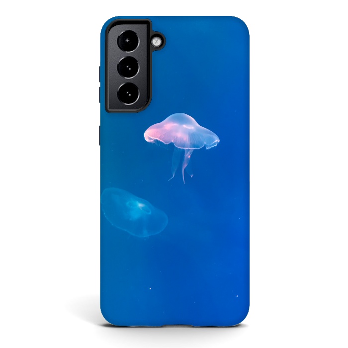 Galaxy S21 StrongFit White Jellyfish in Blue Water by Winston