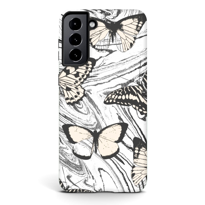 Galaxy S21 plus StrongFit Butterflies and black ink marble by Oana 
