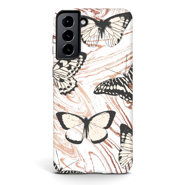 Galaxy S21 StrongFit Butterflies and gold painted marble by Oana 