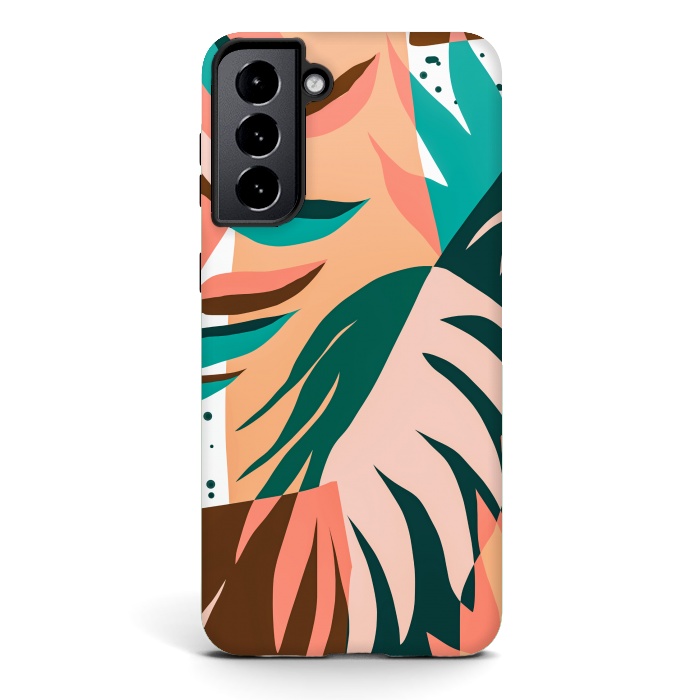 Galaxy S21 StrongFit Watching The Leaves Turn, Tropical Autumn Colorful Eclectic Abstract Palm Nature Boho Graphic Design by Uma Prabhakar Gokhale