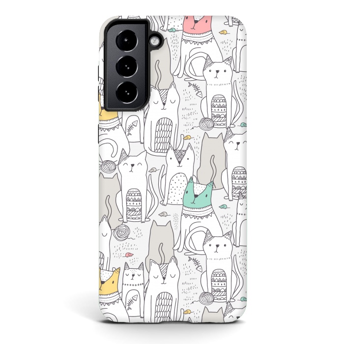 Galaxy S21 plus StrongFit Doodle cute cats by Anna Alekseeva